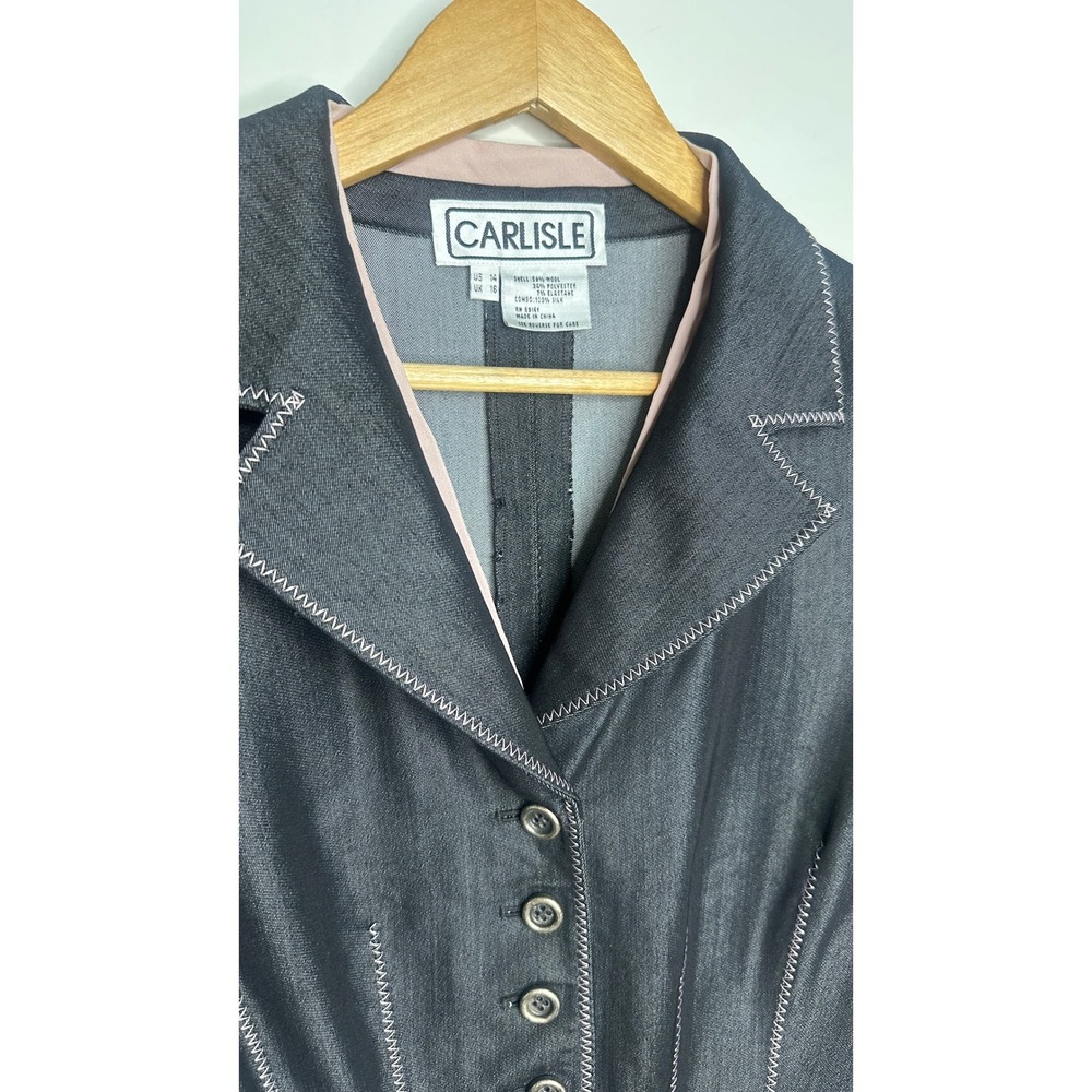 Carlisle Blazer Jacket Womens 14 Black Pink Fitted Button Up Career Office - Picture 12 of 12